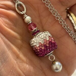 💎 Silver and Pink Crystal Necklace with Ombré Pendant